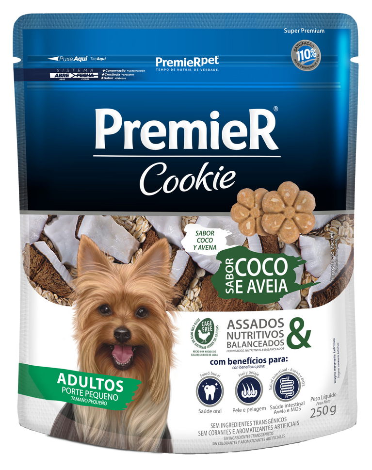 PremieR Cookie para Cães Adultos de Pequeno Porte Sabor Coco e Aveia  250 g