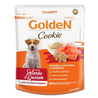 Biscoito Golden Cookie para Cães Adultos de Porte Pequeno Sabor Salmão e Quinoa 350 g - Loja Pet Mais