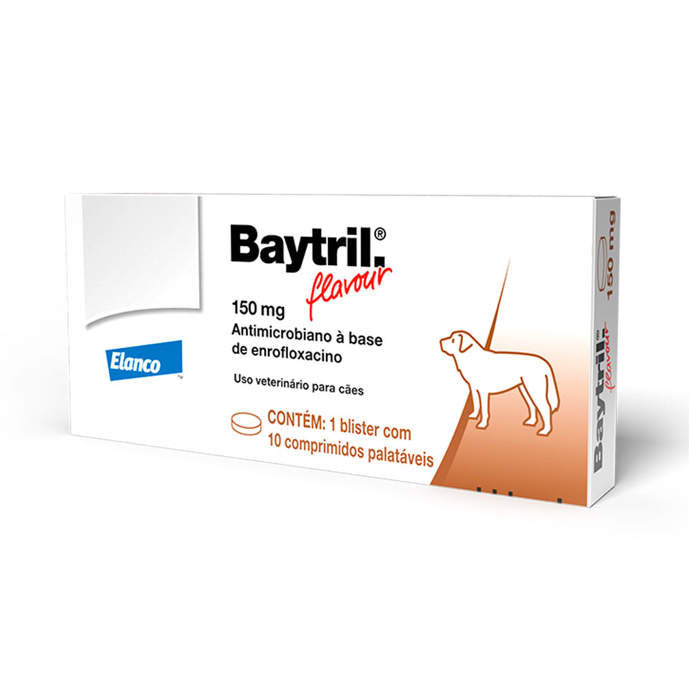 Antibiótico Baytril Flavour 150mg Elanco para Cães e Gatos com 10 comprimidos
