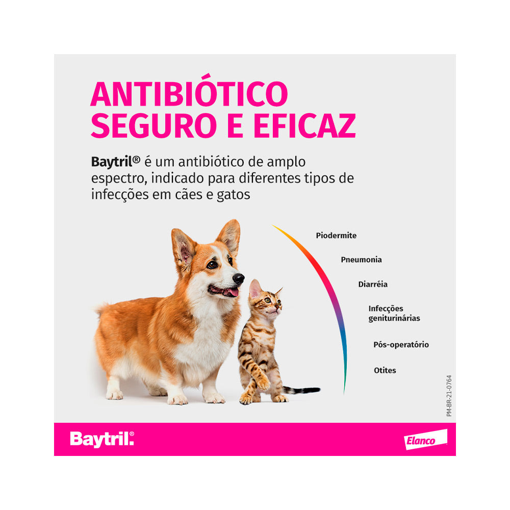 Antibiótico Baytril Flavour 150mg Elanco para Cães e Gatos com 10 comprimidos