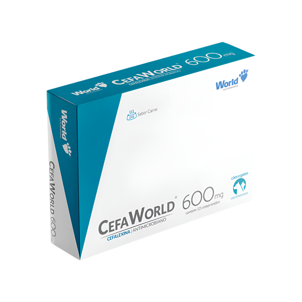 Antibiótico CefaWorld Veterinária para Cães e Gatos 600 mg 12 Comprimidos