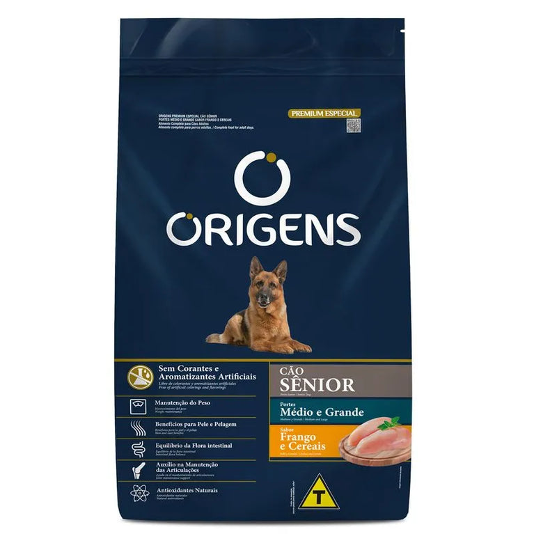 Ração Seca Light Origens Para Cães Sênior de Porte Grande Sabor  Frango - 3Kg