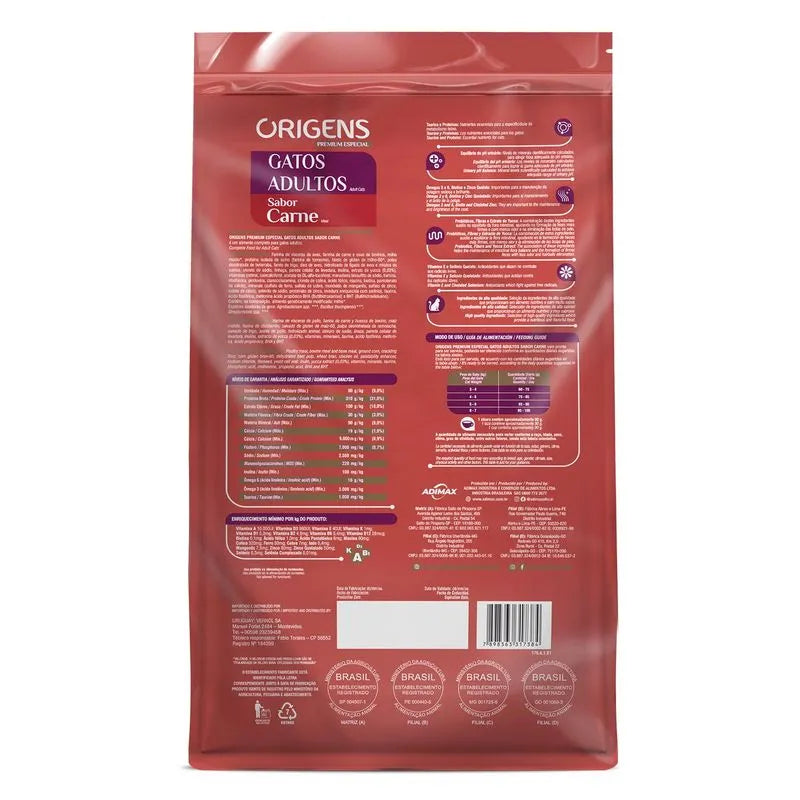 Ração Seca Origens para Gatos Adultos Sabor Carne 3kG