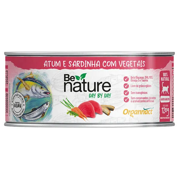 Ração Úmida Organnact Be Nature para Gatos Adultos Atum e Sardinha com Vegetais 120g