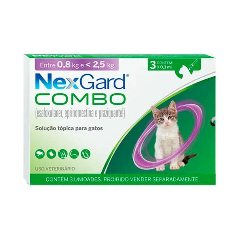Nexgard Combo Antipulgas, Sarna e Vermes para Gatos de até 2,5 kg 0,3 ml
