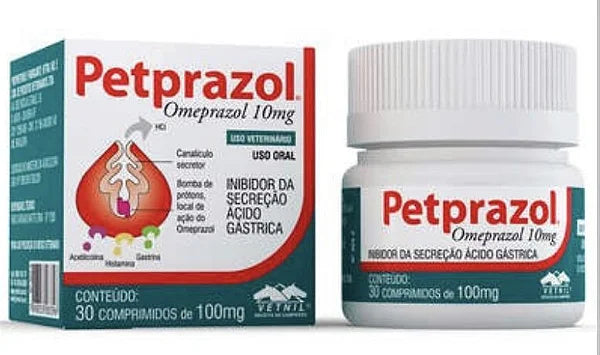 Inibidor Gástrico Petprazol Vetnil para Cães e Gatos 100 mg 30 Comprimidos