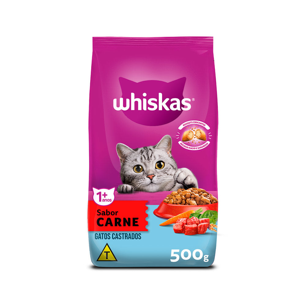 Ração Whiskas para Gatos Adultos Castrados Sabor Carne 500 G