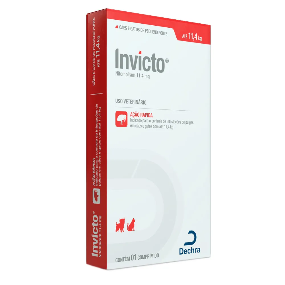 Antipulgas Invicto Dechra para Cães e Gatos de até 11,4 Kg 11,4mg 1 Comprimido