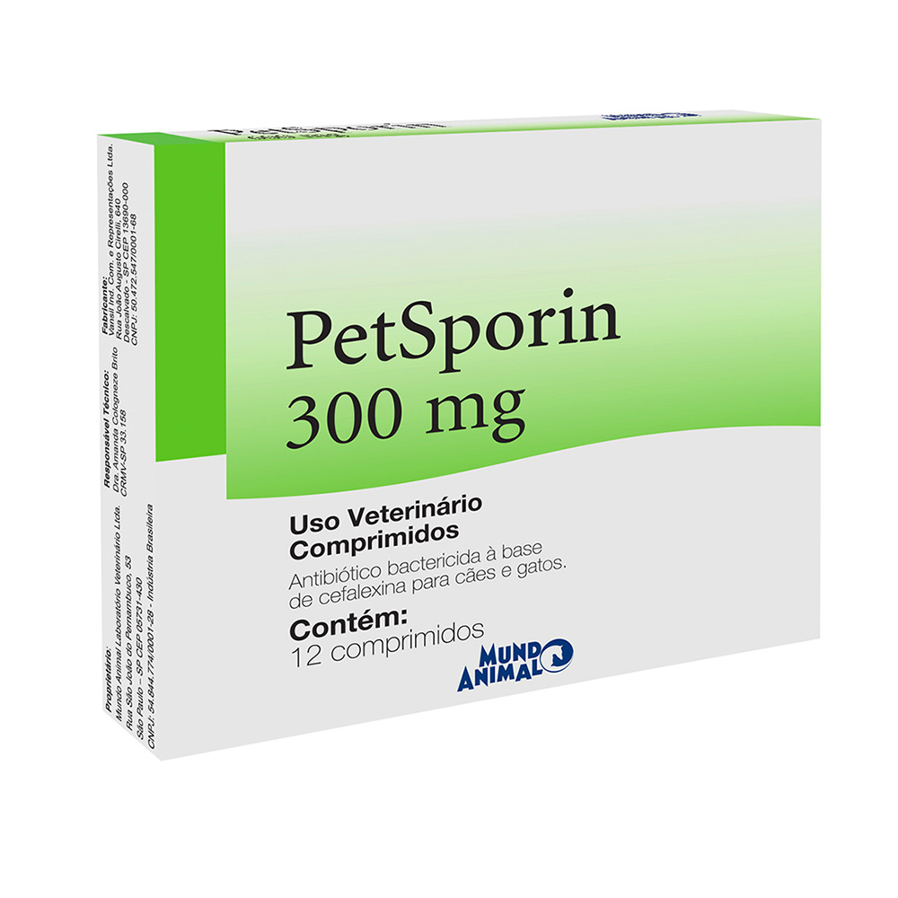 Antibiótico PetSporin Mundo Animal para Cães e Gatos 300 mg 12 Comprimidos