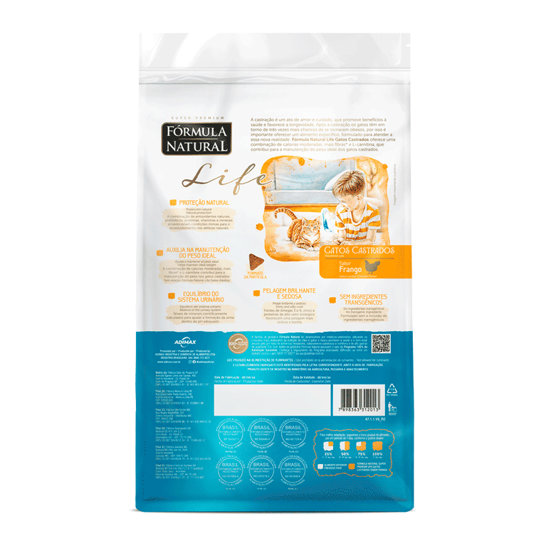 Ração Fórmula Natural Life para Gatos Castrados Adultos Sabor Frango