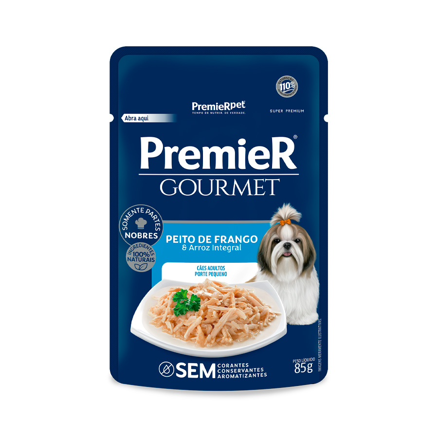 Ração Úmida PremieR Gourmet para Cães Pequenos Peito de Frango e Arroz Integral Sachê 85 g