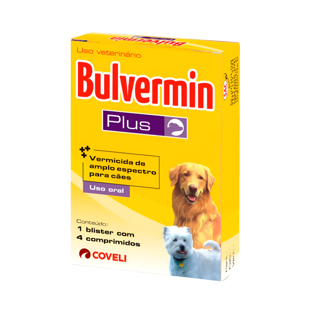 Vermífugo Coveli Bulvermin Plus para Cães 4 Comprimidos