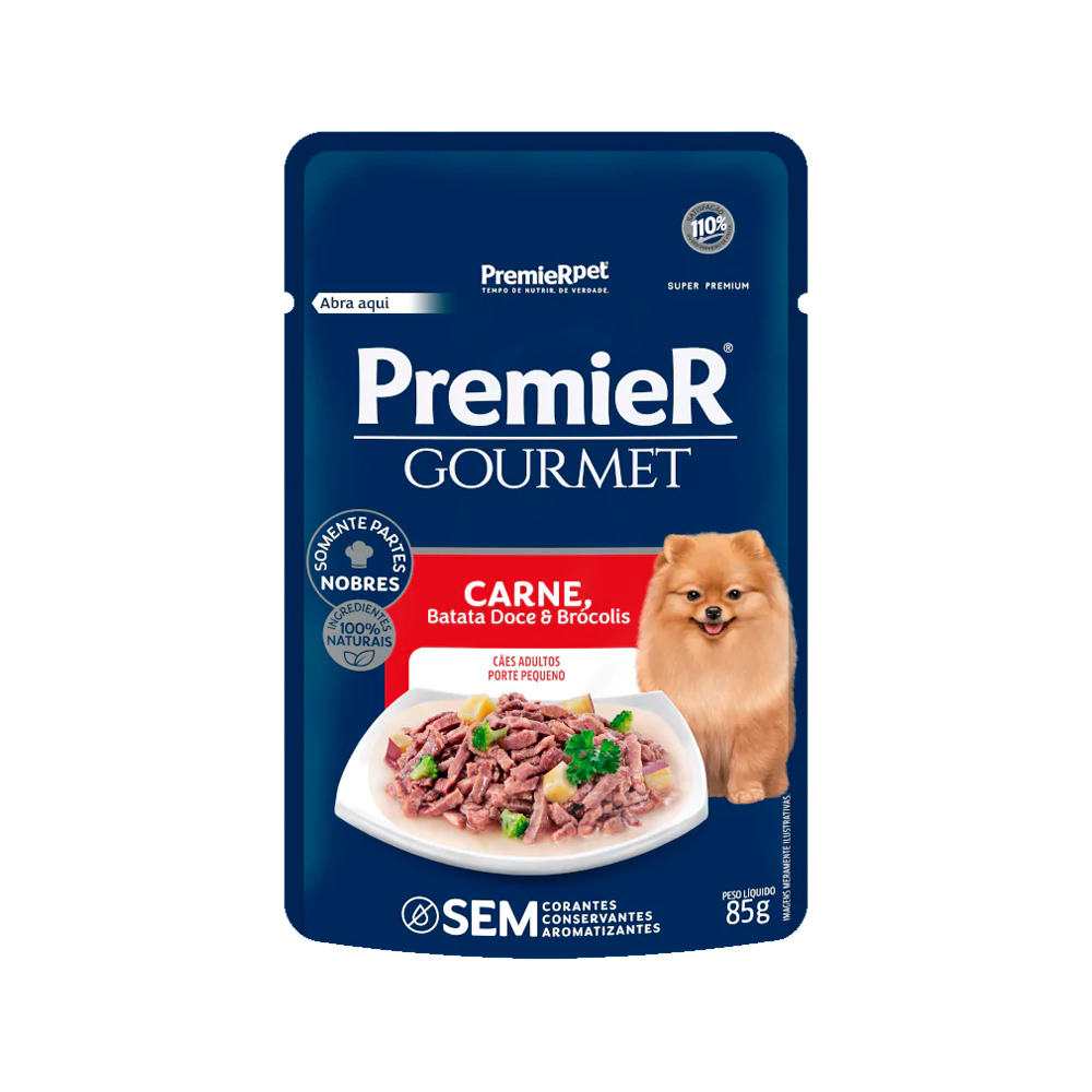Ração Úmida PremieR Gourmet para Cães Adultos Pequenos Carne, Batata Doce e Brócolis 85 g