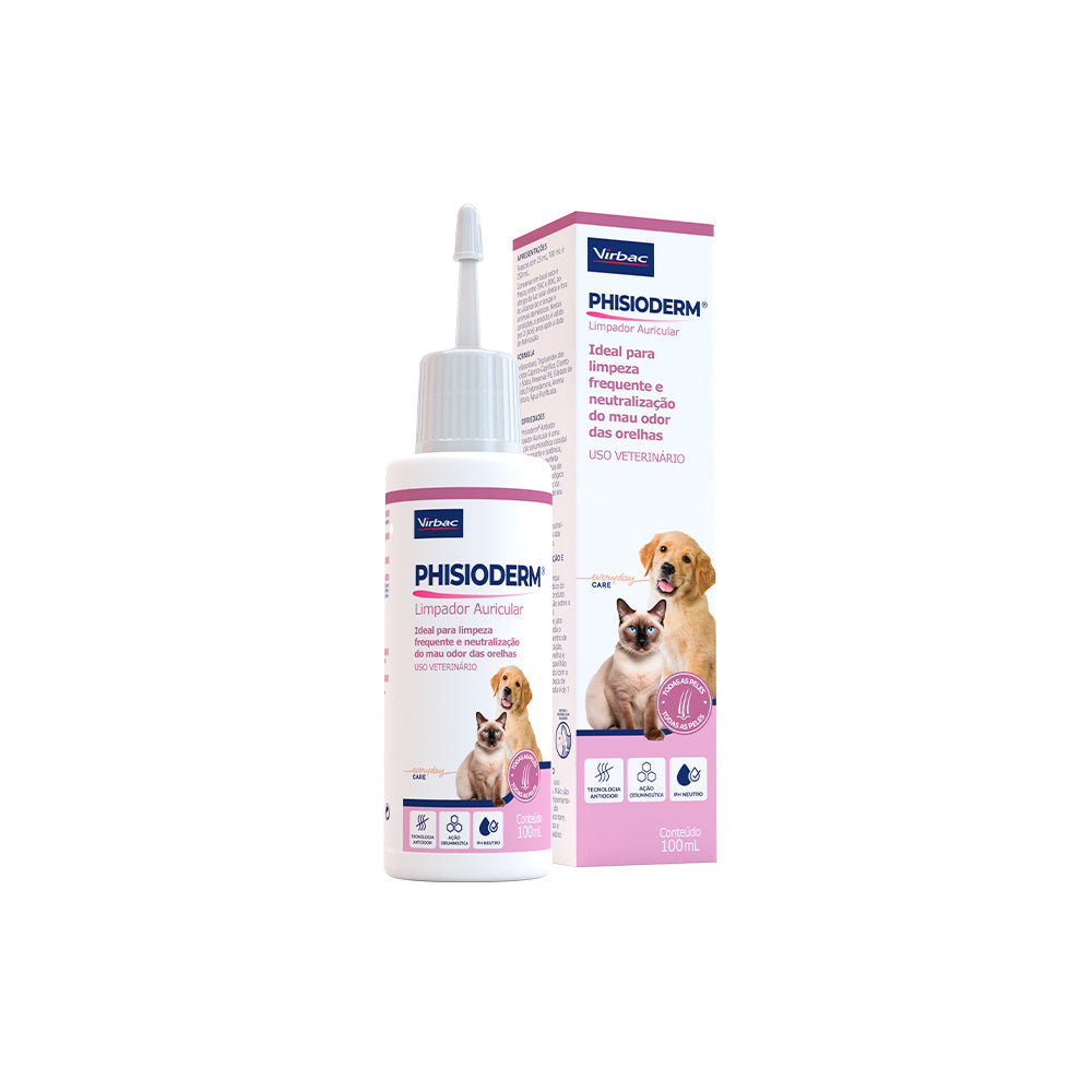 Limpador Auricular Virbac Phisioderm para Cães e Gatos 100 mL