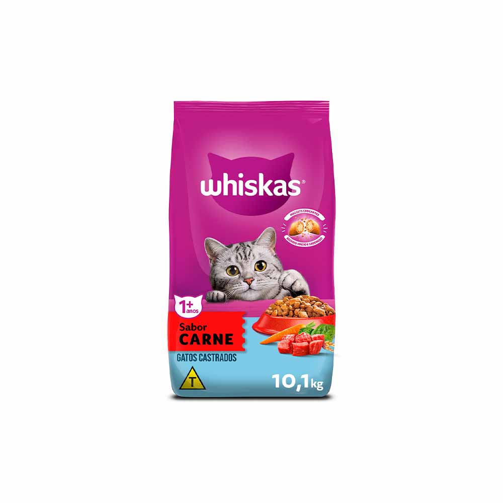 Ração Whiskas para Gatos Adultos Castrados Sabor Carne 900G